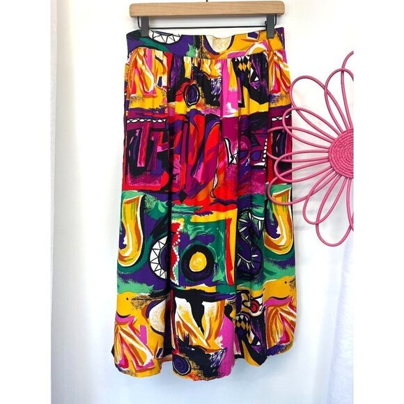 Vintage Groovy Bright Funky Print Abstract Skirt USA MADE Ladies Size M/L - Picture 2 of 6